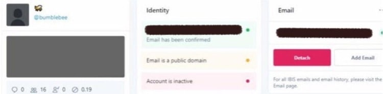 twitter admin panel screenshot showing identity confirmation with email