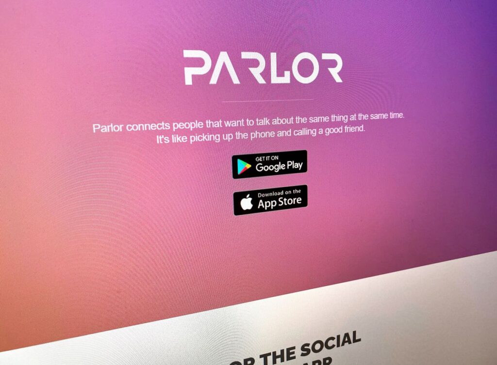screenshot of parlor conservative social media app website login page